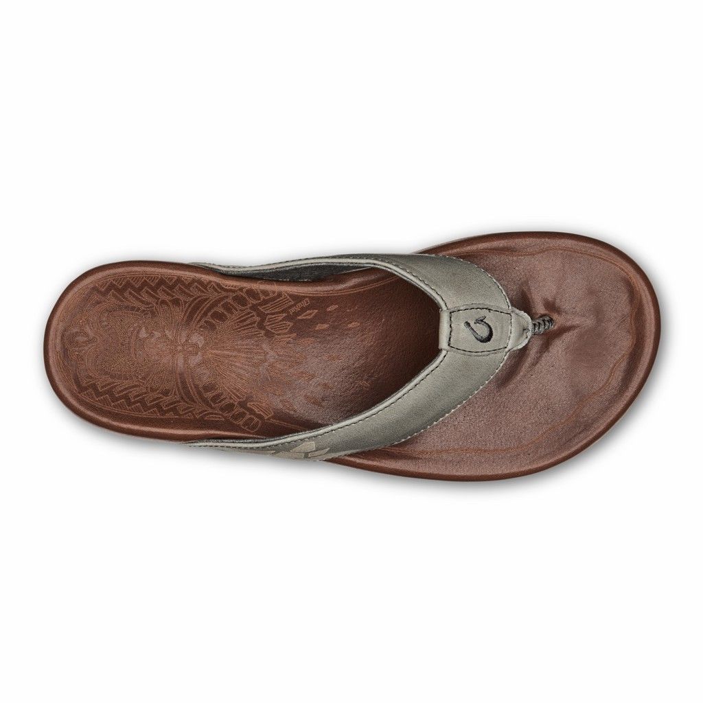 Olukai Men's Kulia Flip Flop - Charcoal / Dark Wood US098-436